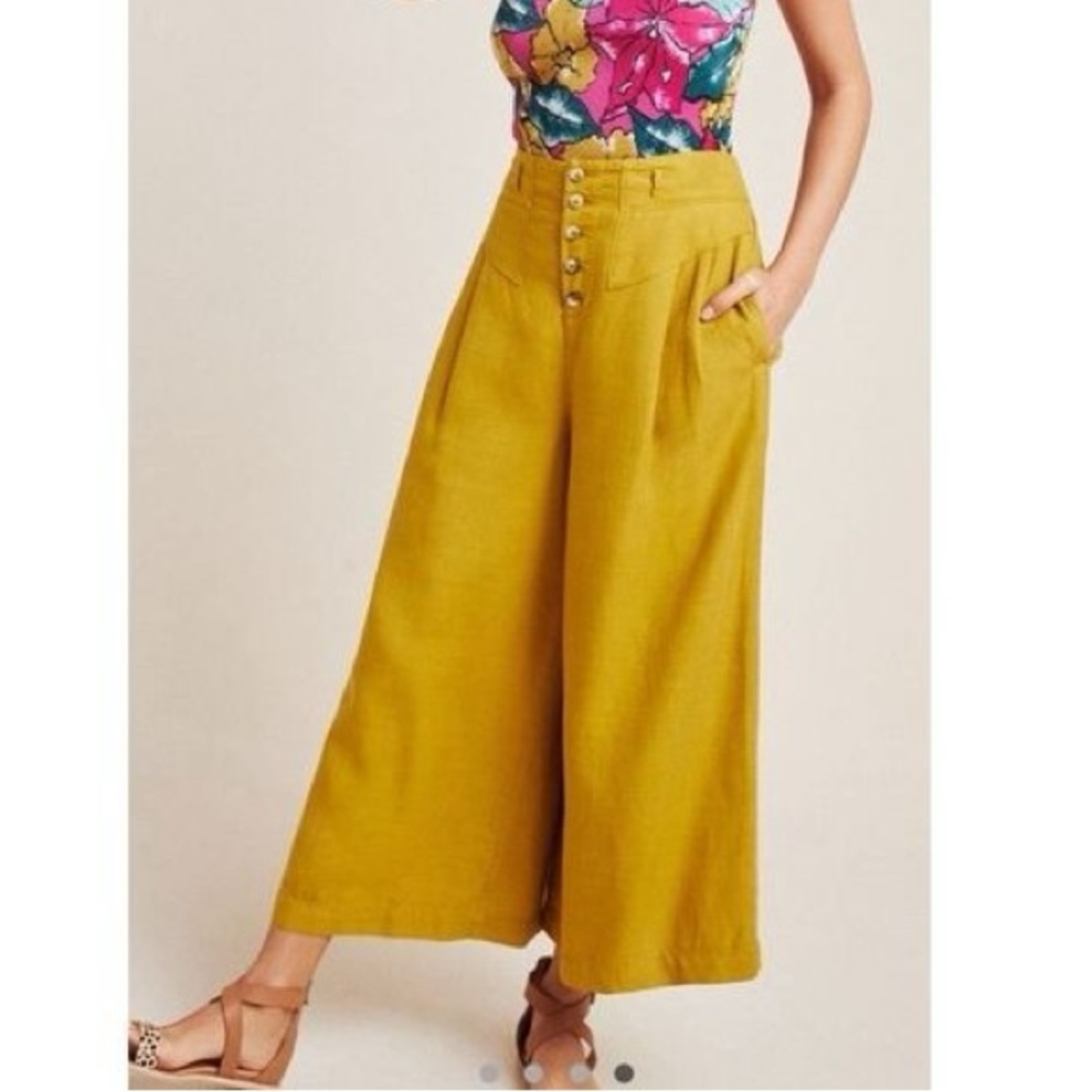 Anthropologie Mustard Wide-Leg High-Waist Pants